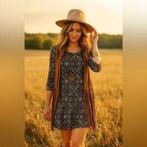 LILY MORGAN | Patterned 3/4 Long Sleeve Dress